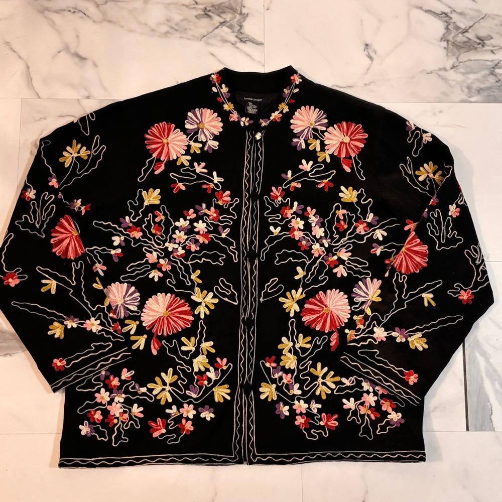 🖤Boston Proper🖤 Black Embroidered Floral Jacket